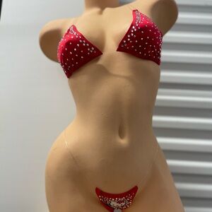 Red Rhinestone Bikini Set